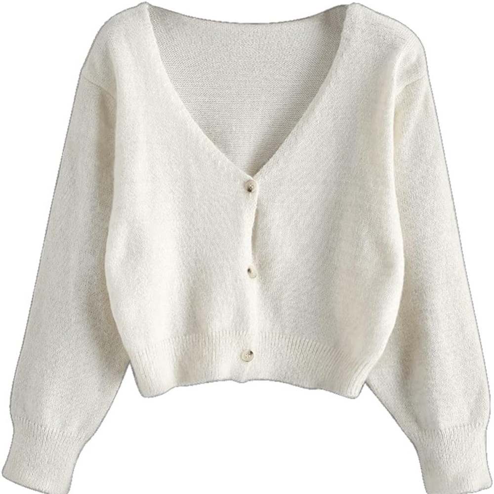 Cropped fuzzy cardigan sweater